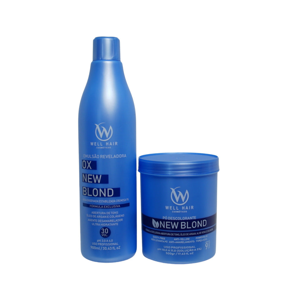 Kit Descolorante Pó Descolorante New Blond 500g + Água Oxigenada 900ml Well Hair 30vol