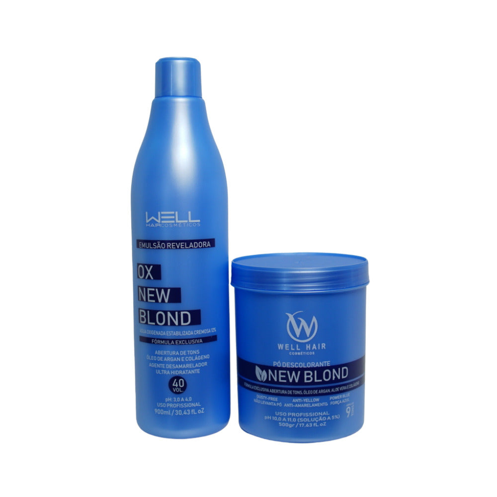 Kit Pó Descolorante New Blond 500gr + Água Oxigenada 40Vol Ox New Blond 900ml Well Hair