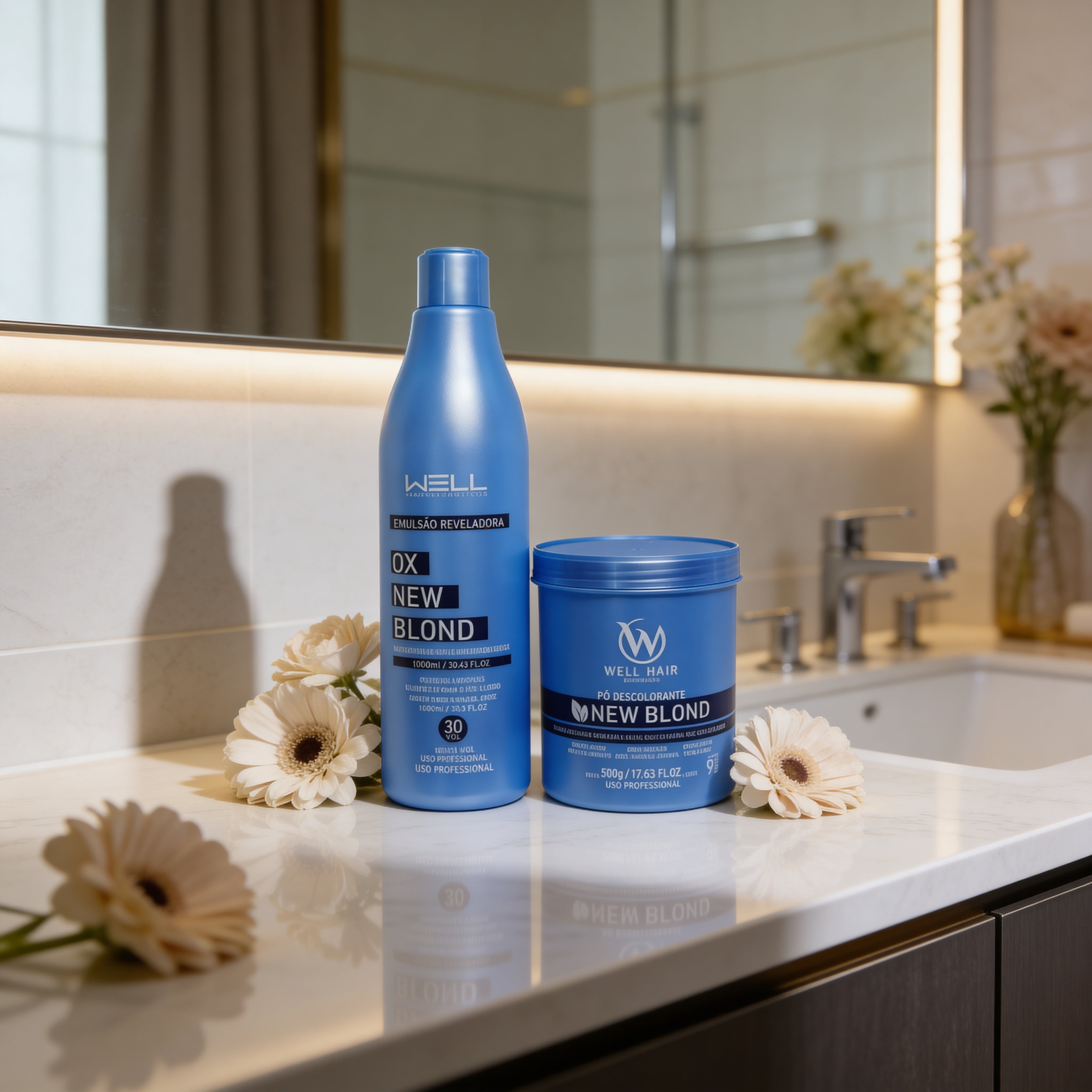 Kit Descolorante Pó Descolorante New Blond 500g + Água Oxigenada 900ml Well Hair 30vol
